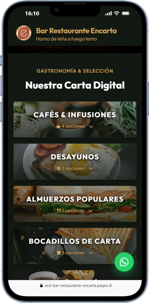 Ejemplo de Carta Digital - Categorías y Platos